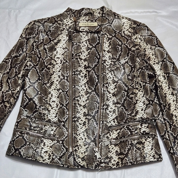 Erre DE RASO Faux Leather Snake Print Moto Jacket - Picture 8 of 11